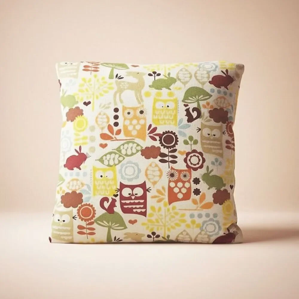 Colorful Children's Handmade Pillow 12 x 12 Michael Miller Forest Life Pattern